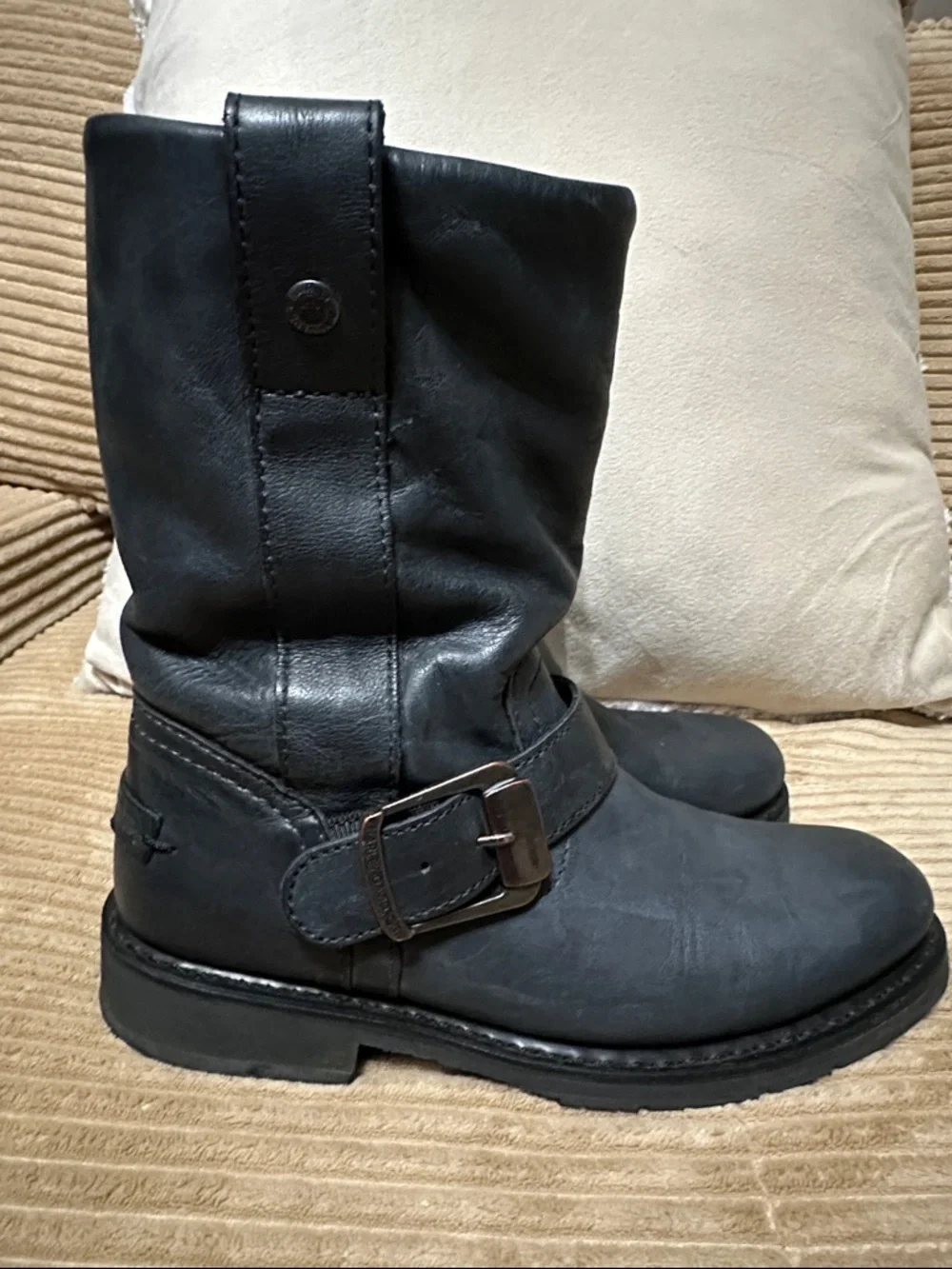 Harley Davidson Black Leather Buckle Boots 7.5 - Picture 1 of 6